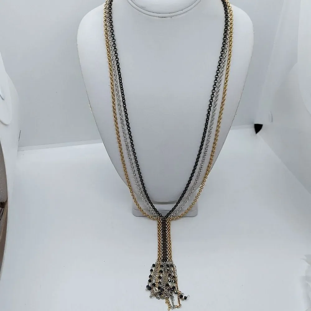 Mixed metal Y drop necklace fringe‎